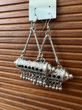 Silver black drum earrings